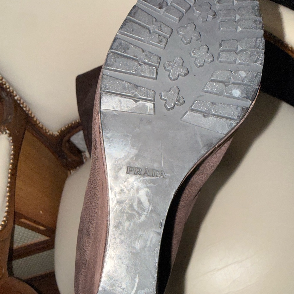 Prada Women's Dark Brown Heeled Wedge Boots